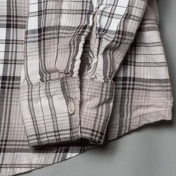 H&M Divided Plaid Long Sleeve 100% Soft Cotton Button Up‎ Beige Brown Collar XS - Picture 12 of 12